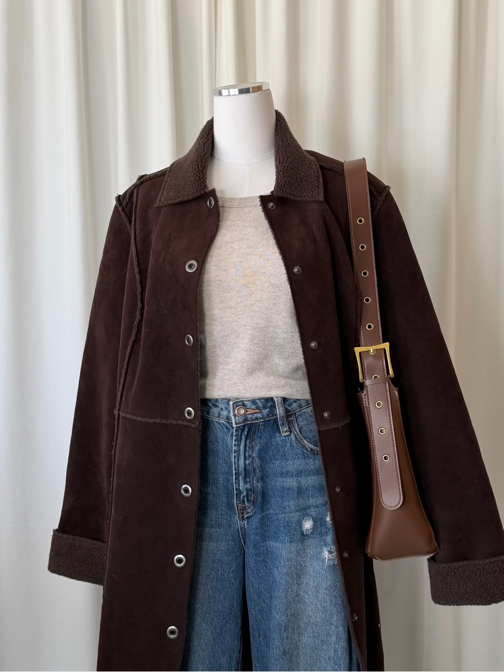 Valerie Stevens Brown Faux Suede & Faux Shearling Long Coat XL. - Picture 5 of 14